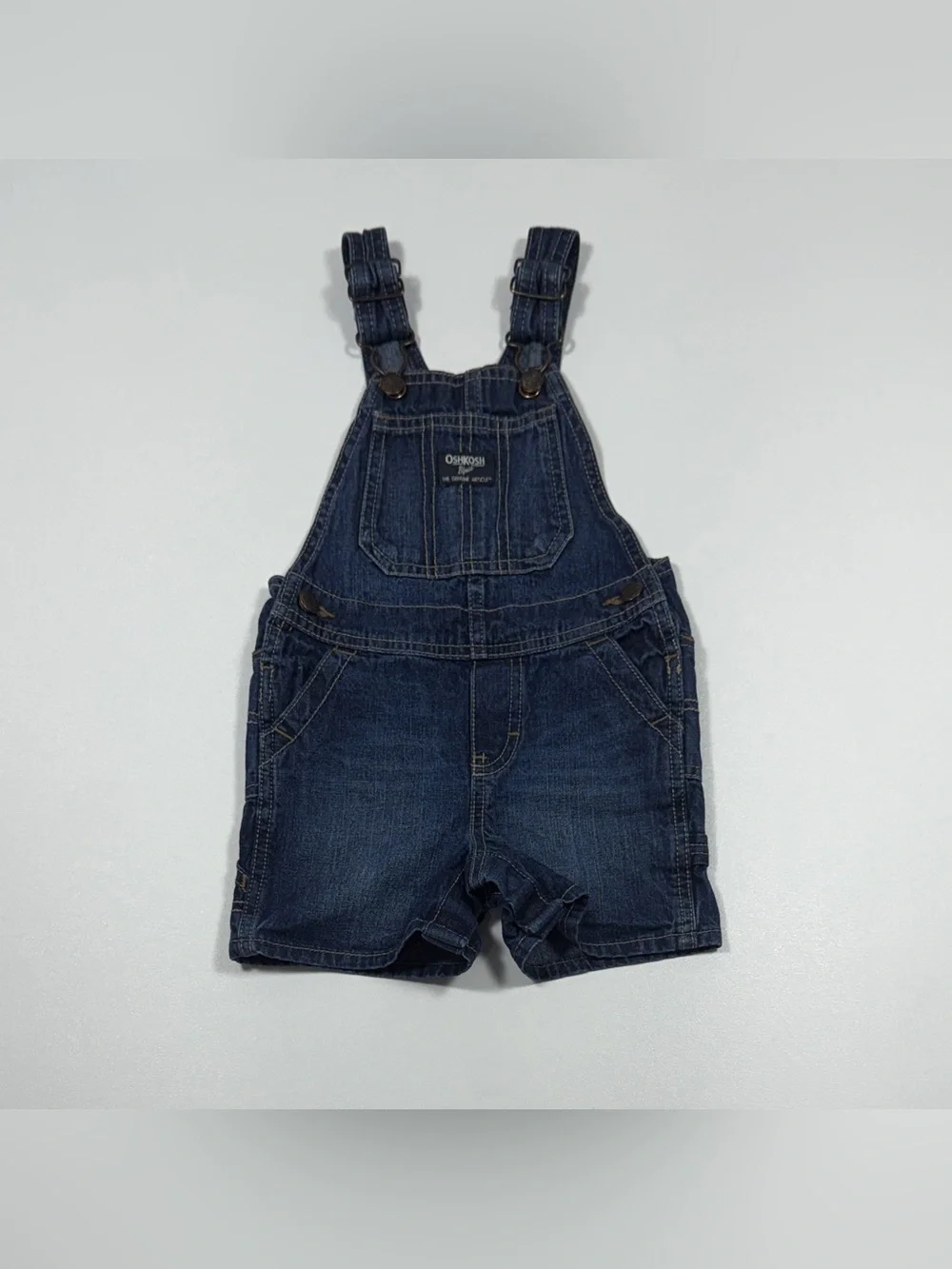 OshKosh B’gosh Boys 18M Denim Shortalls Blue Cotton Overalls Shorts